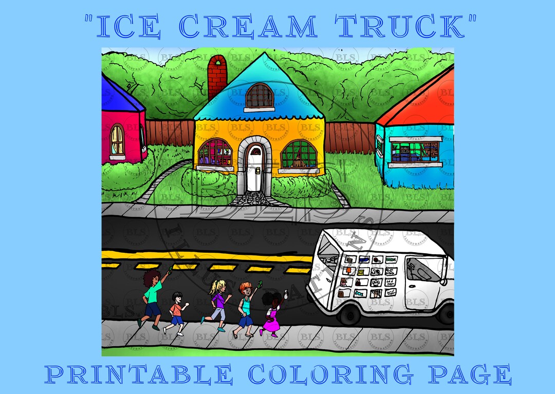 Ice Cream Truck Printable Coloring Page Original Hand Drawn - Etsy