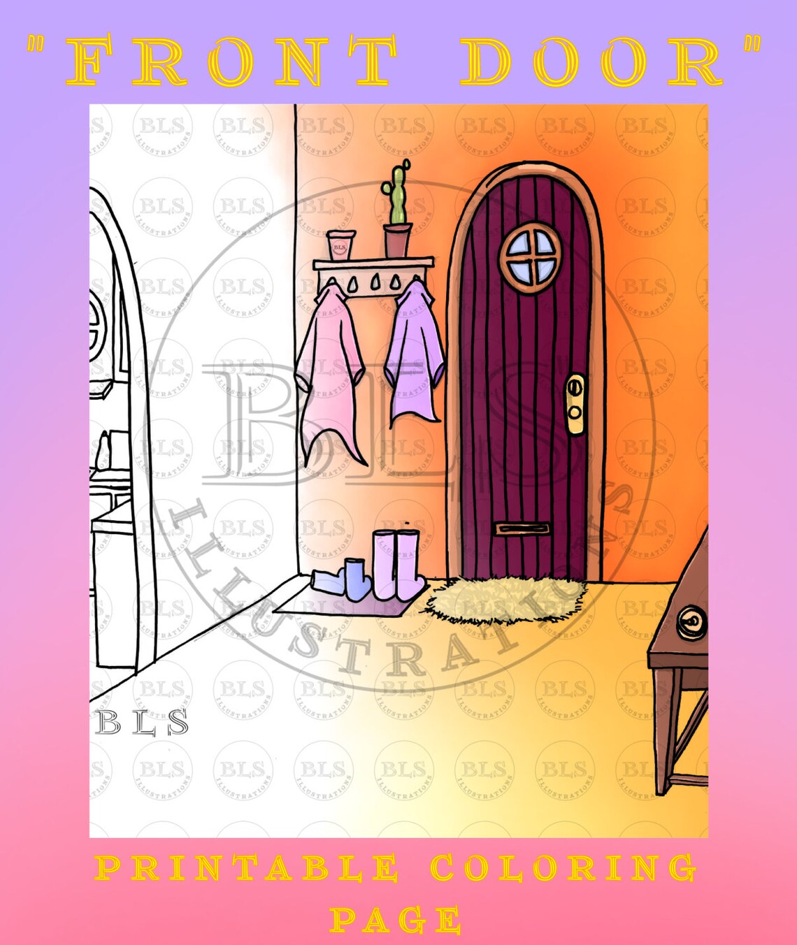 Front Door Printable Coloring Page Original Hand Drawn - Etsy