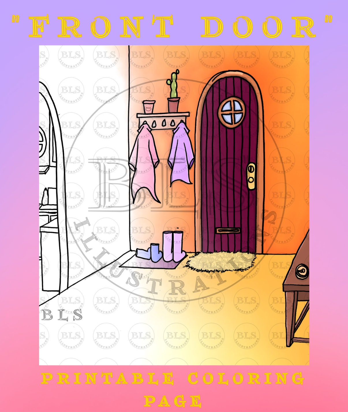 Front Door Printable Coloring Page Original Hand Drawn - Etsy