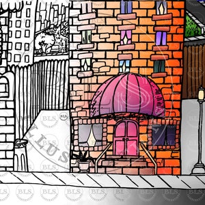 Downtown Printable Coloring Page Kids/adults Colouring Sheet PNG File ...