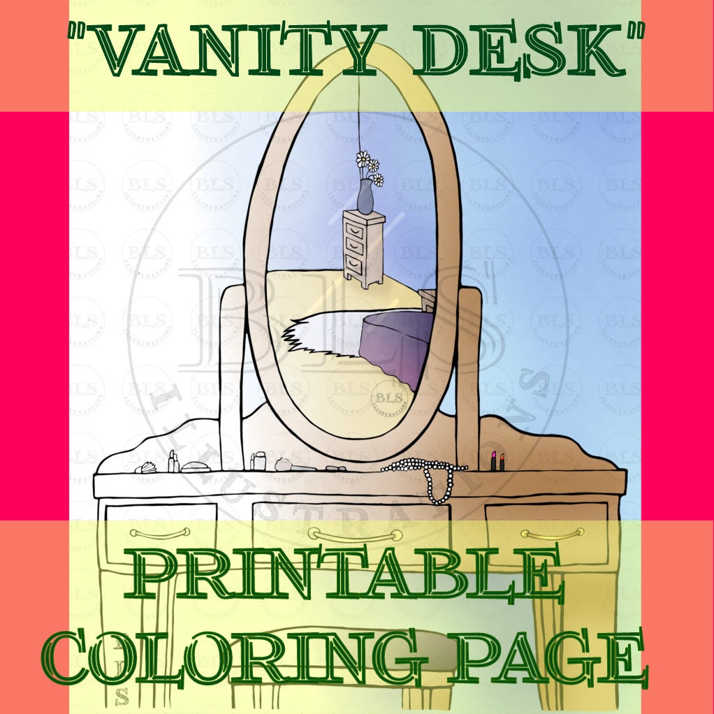 Vanity Desk Printable Coloring Page Digital Download Adult Coloring ...