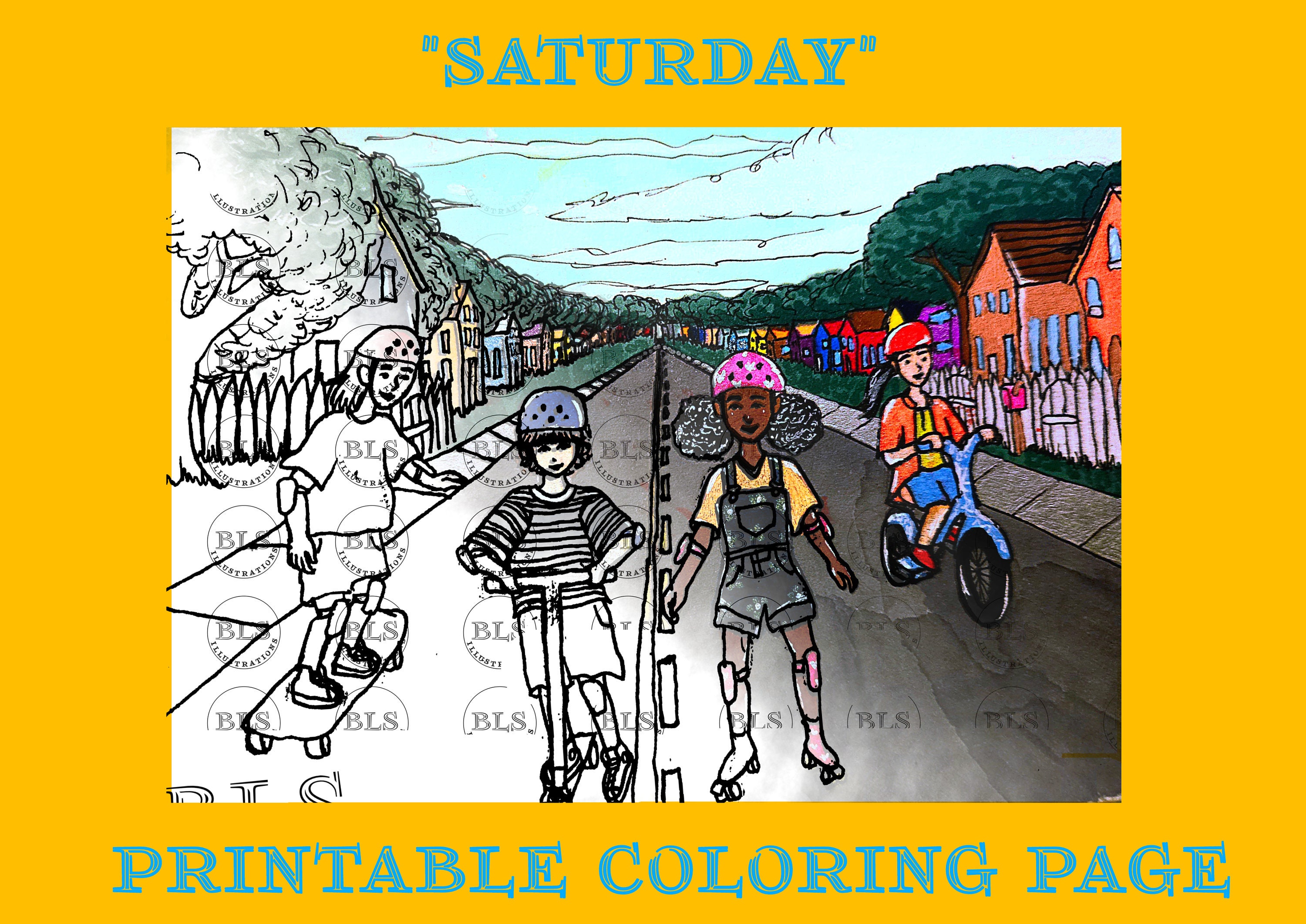 Saturday Printable Coloring Page Original Hand Drawn Artwork - Etsy