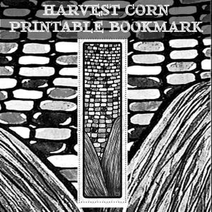Digitalt bokmärke - Skördemajs utskrivbart målarbokmärke - DIY höstläsningstillbehör - Höstbokklubbsgåva - Säsongspresent till bokälskare
