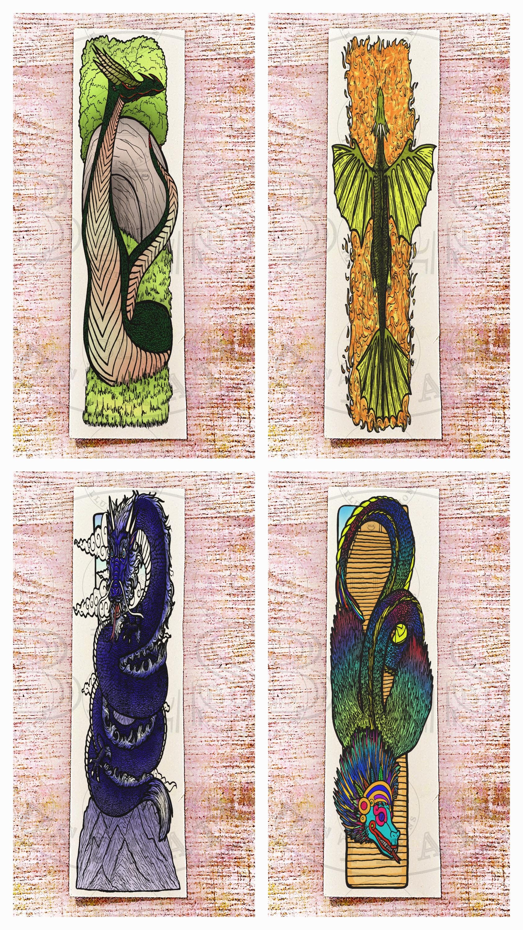 Digital Bookmarks Set-dragon Printable Bookmarks Bundle-virtual ...
