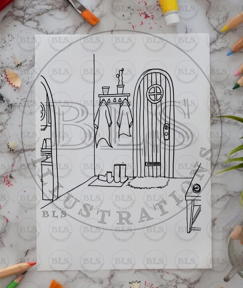 Front Door Printable Coloring Page Original Hand Drawn - Etsy