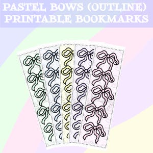 Printable Bookmarks-Pastel Bows (Outline) Digital Bookmarks-Bookmark Set-Bookmark Bundle-Bookmark PNG-Bookish PNG-Aesthetic Bookmarks