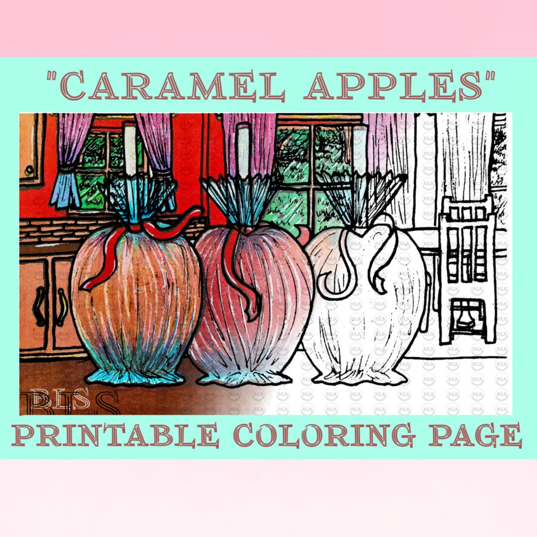 Caramel Apples Printable Coloring Page Adult Colouring Sheet Art ...