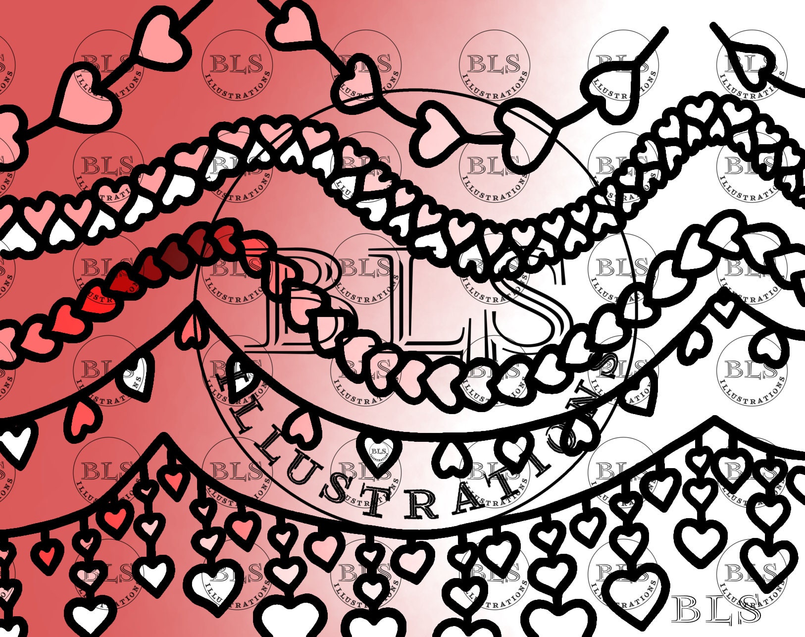 Heart Garlands Printable Coloring Page Digital Download Valentine's Day ...