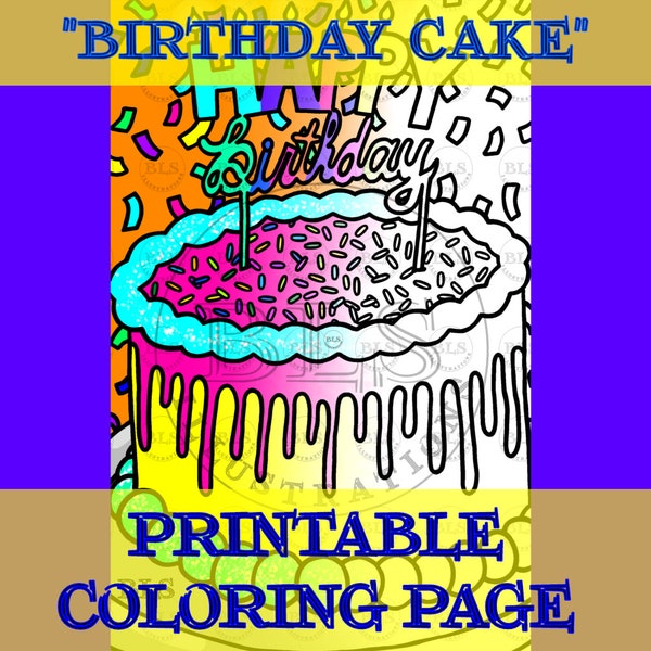 Birthday Cake Printable Coloring Page for Kids and Adults | Line Illustration | Hand Drawn Artwork | PNG File | Digital Download