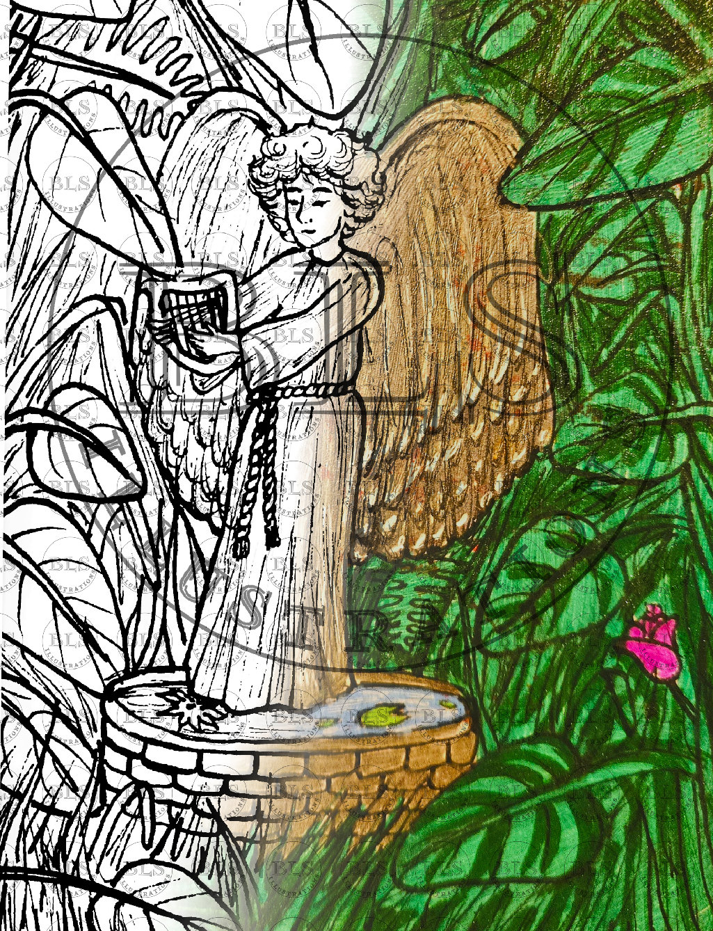 Angel Fountain Printable Coloring Page Original Hand Drawn - Etsy