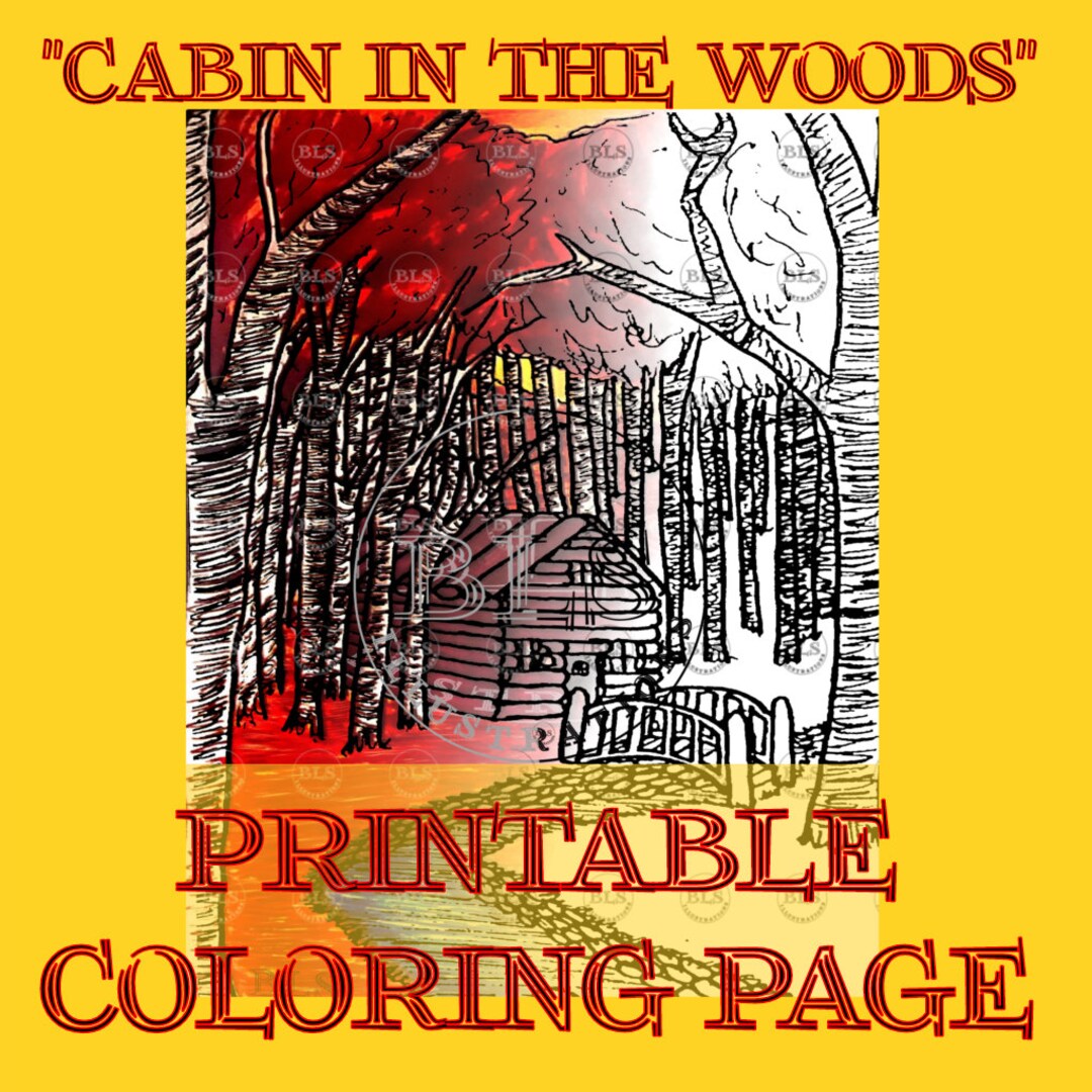 Cabin in Woods Printable Coloring Page Digital Download Coloring Sheet ...