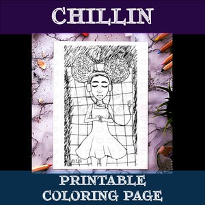 Printable Coloring-Chillin Coloring Page-Line Art-Hand Drawn Original Artwork-Digital Download-Cartoon Illustration
