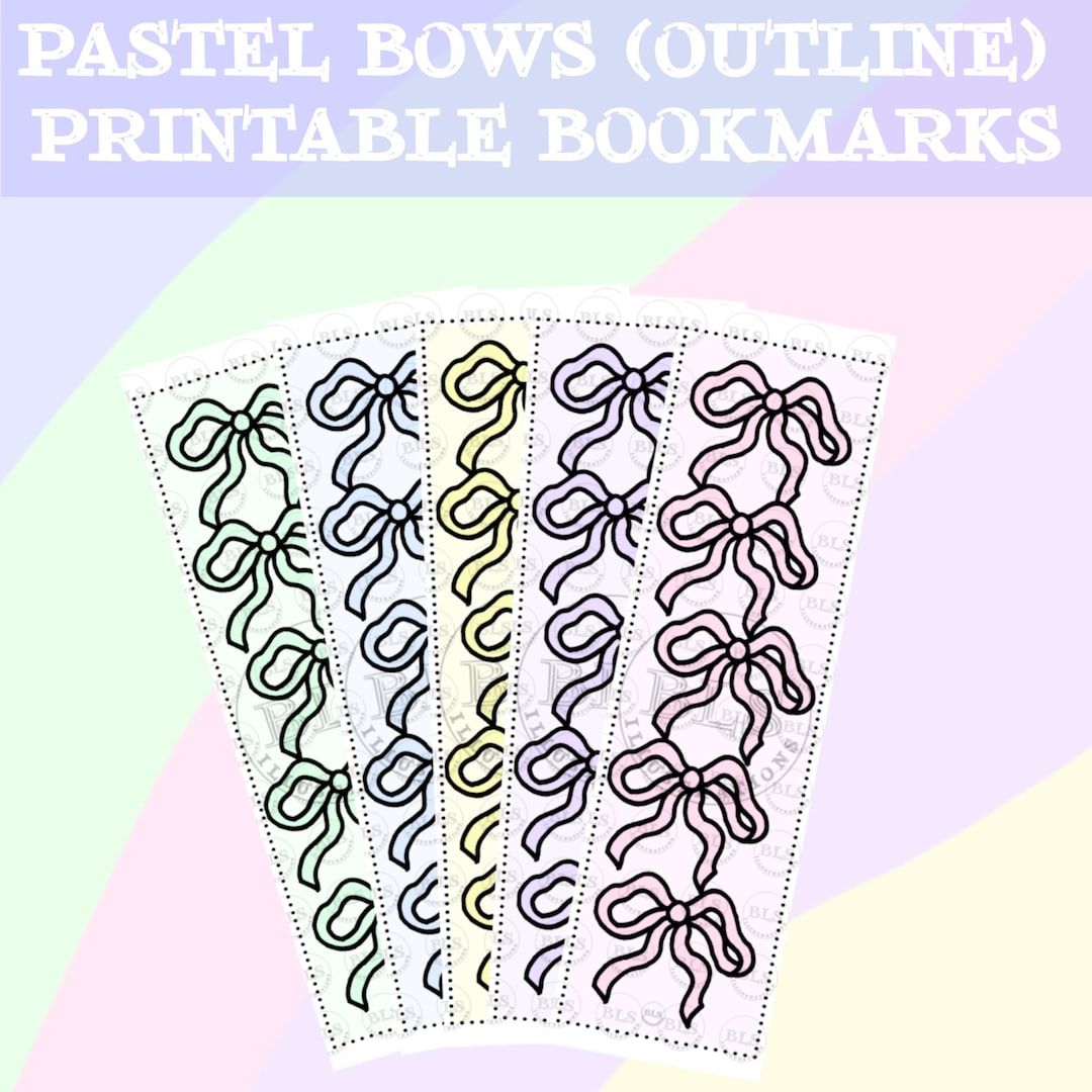 Pastel Bow Bookmark Set (outline) Printable Bookmarks Bundle-virtual ...