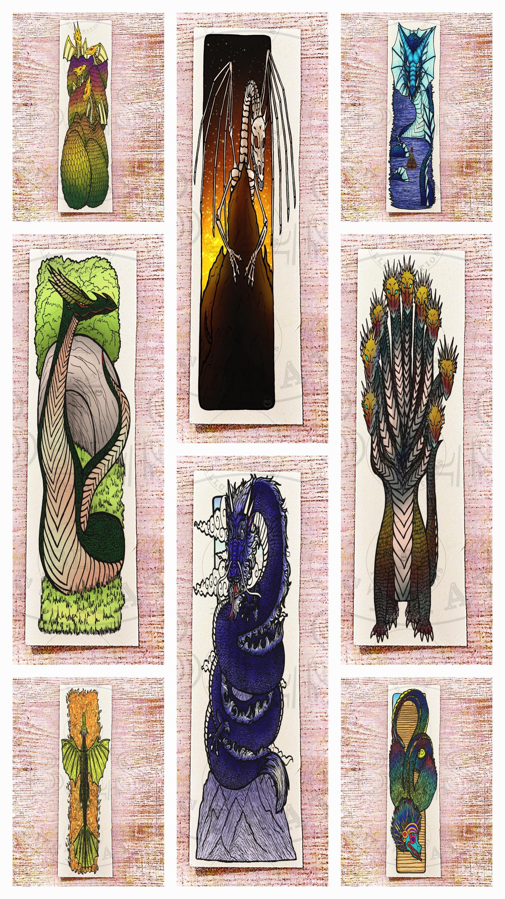 Digital Bookmarks Set-dragon Printable Bookmarks Bundle-virtual ...