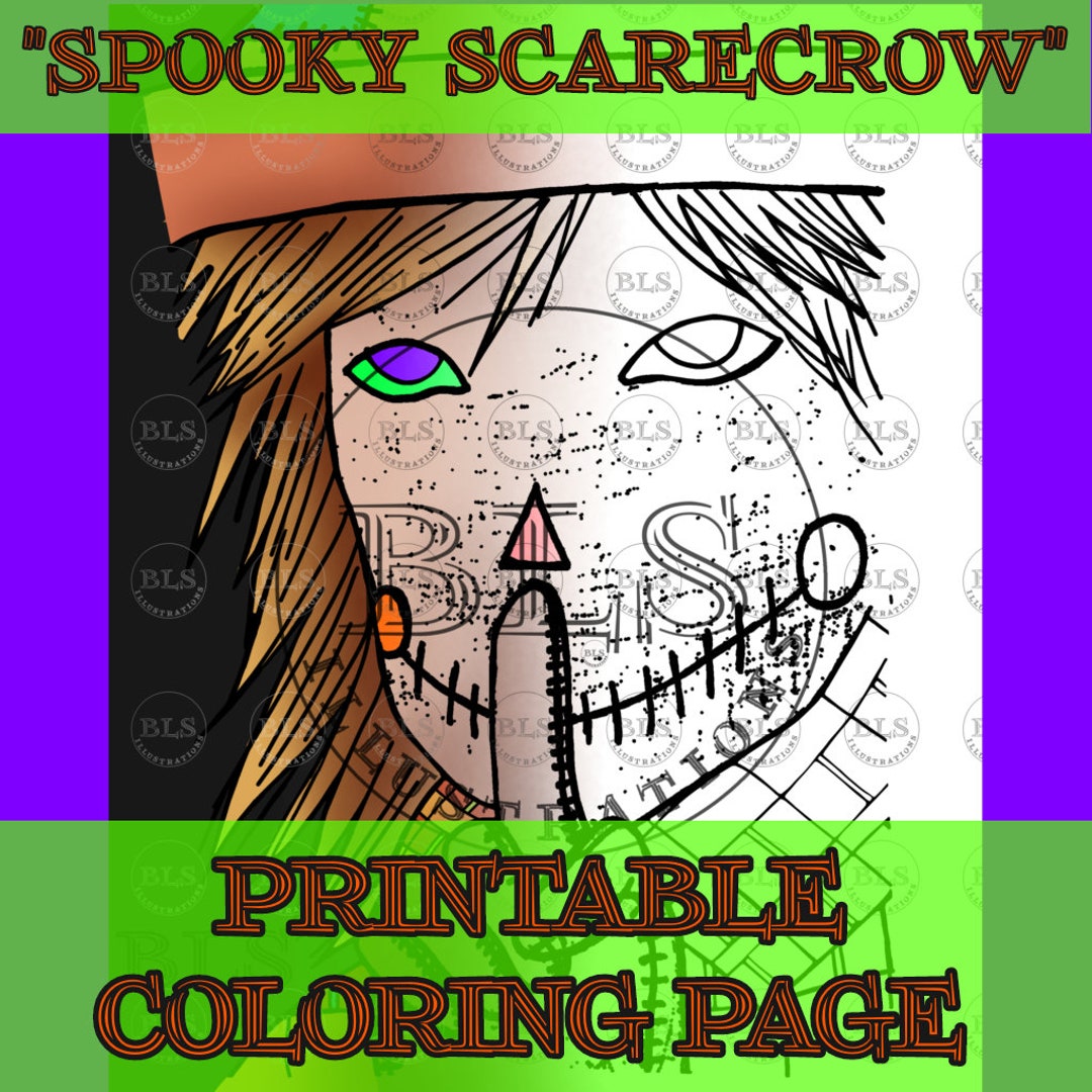 Spooky Scarecrow Printable Coloring Page for Kids and Adults Colouring