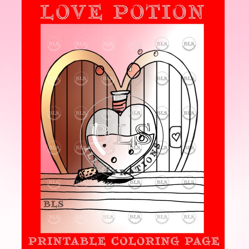 Love Potion Printable Coloring Page Adult Colouring Sheet Holiday ...