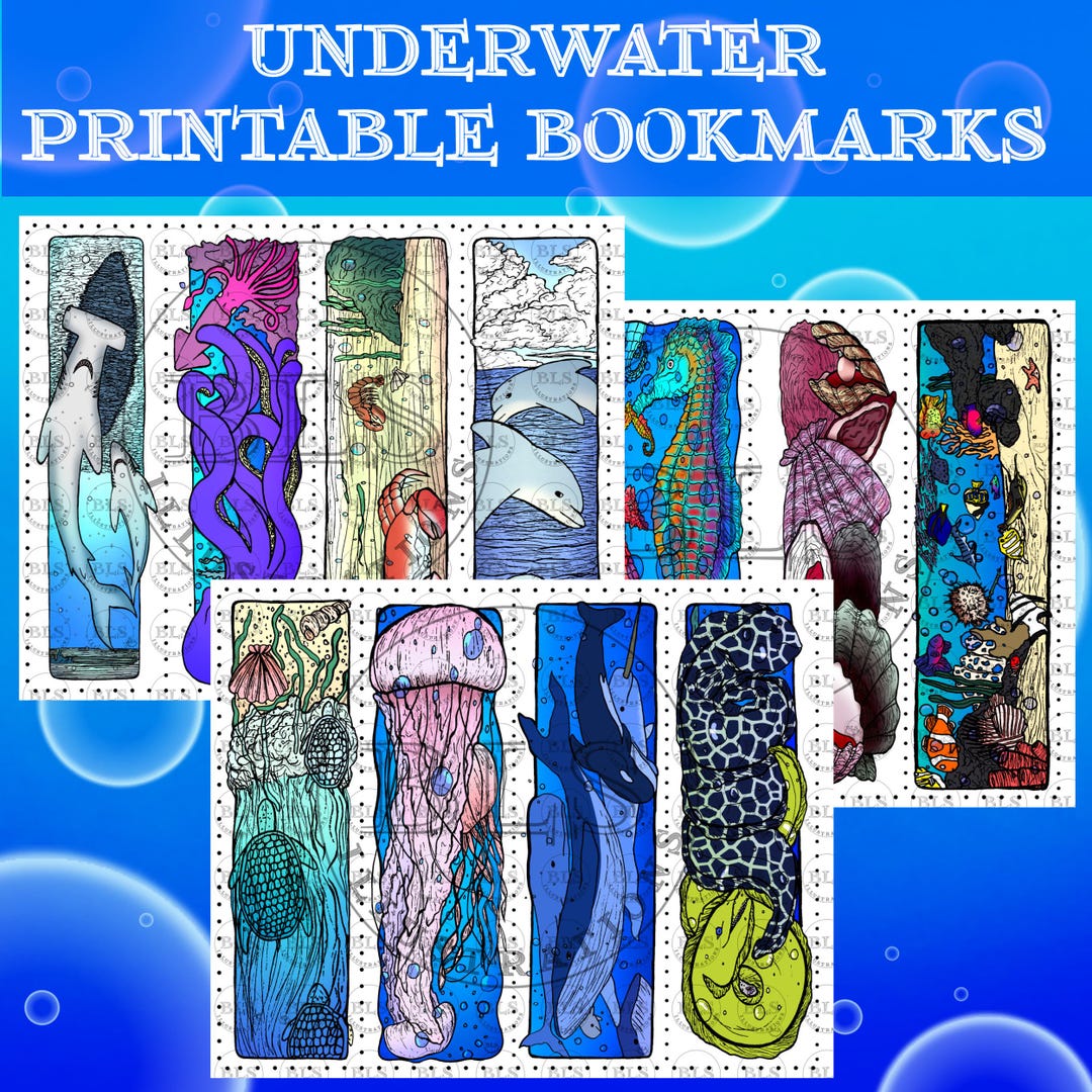 Underwater Bookmarks-printable Bookmarks Bundle-virtual Bookmarks Set ...