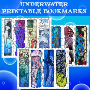 Onderwater bladwijzers-afdrukbare bladwijzers bundel-virtuele bladwijzers set-oceaanwezens lezen accessoire cadeau voor boekenliefhebbers