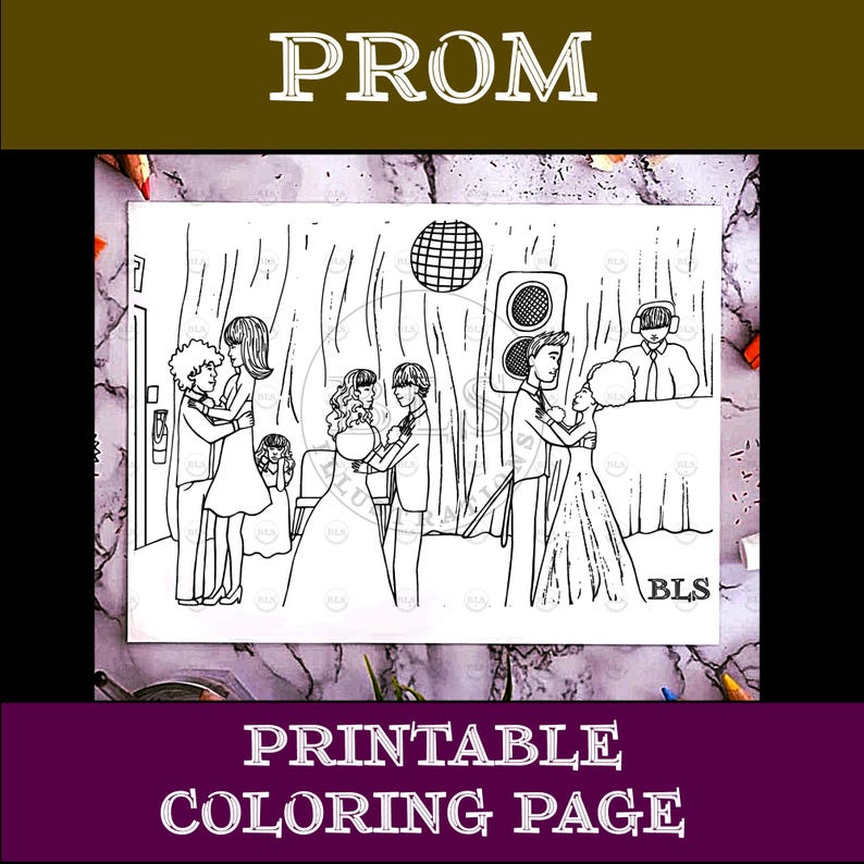 Prom Color Sheets Digital Download-prom Printable Coloring Page - Etsy