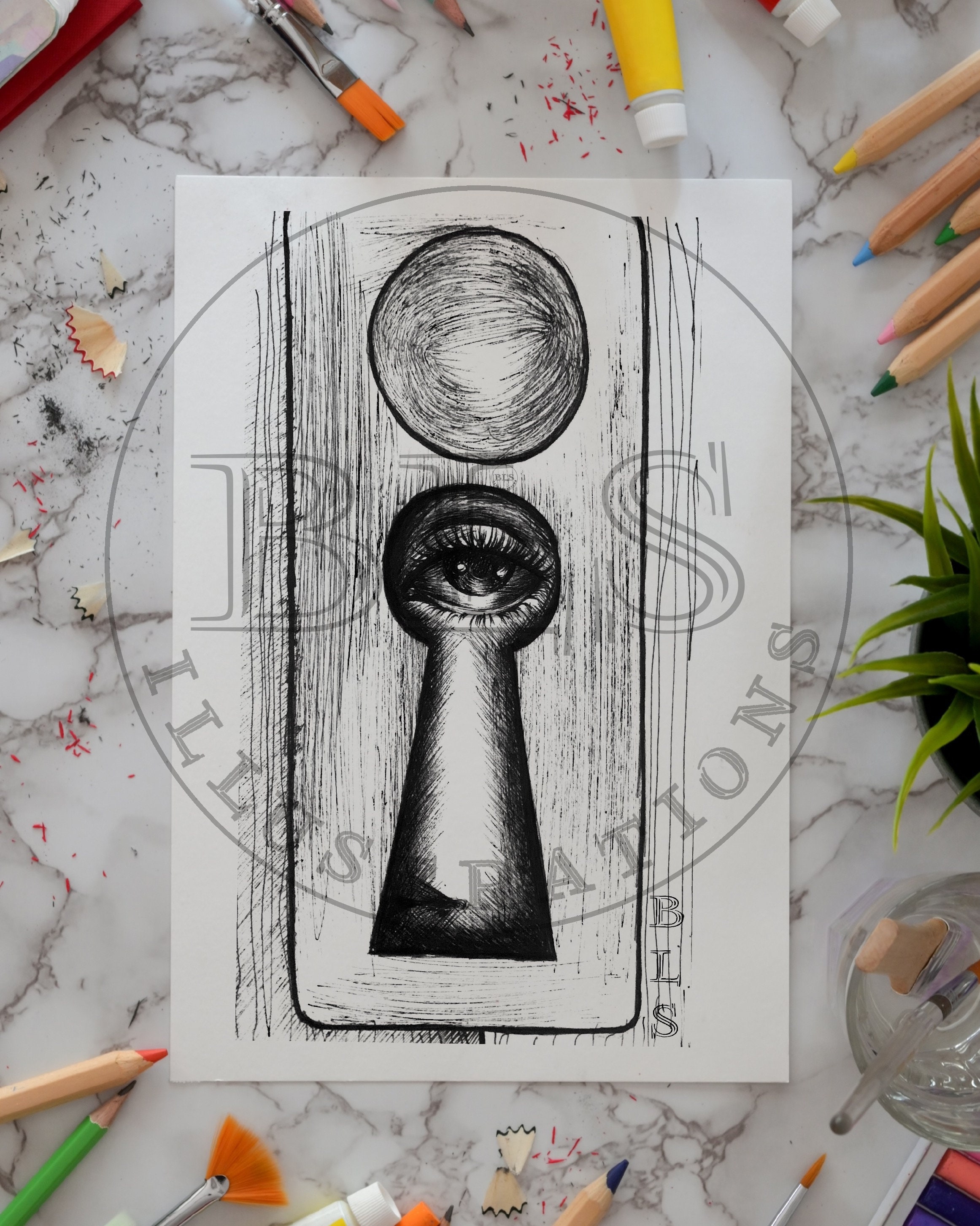 The Keyhole Printable Coloring Page Original Hand Drawn - Etsy