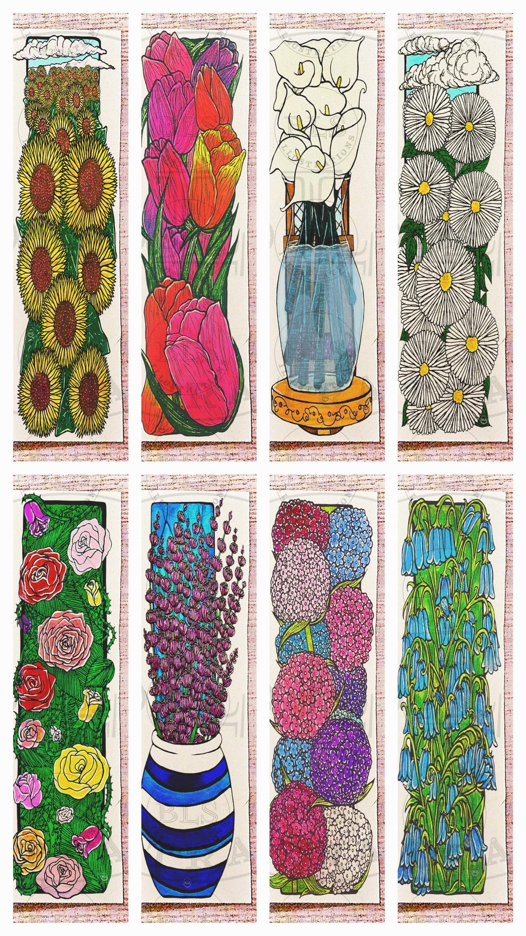 Digital Bookmarks-floral Printable Bookmarks Bundle-virtual Bookmarks ...