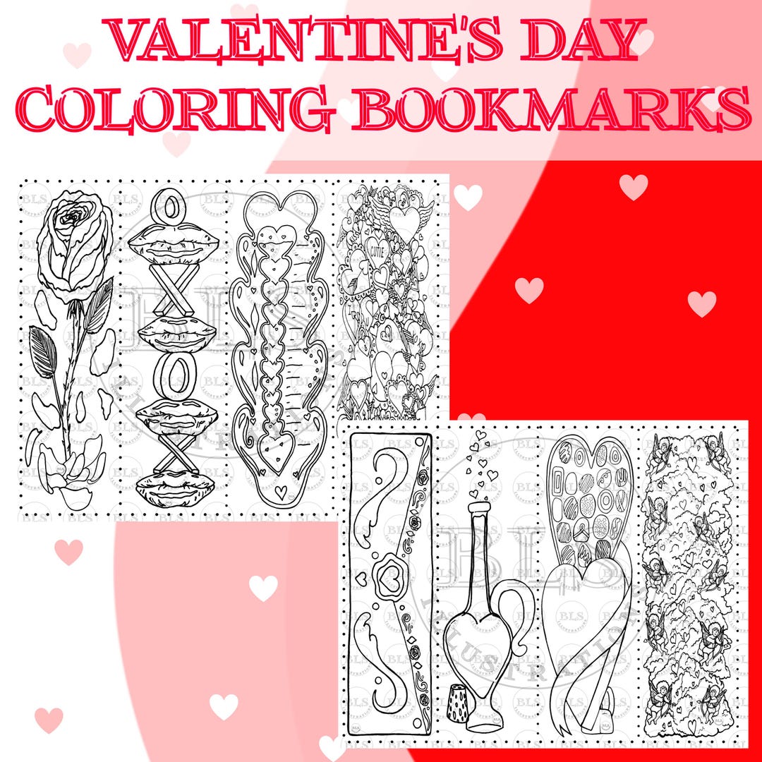 Valentine's Day Printable Coloring Bookmarks-coloring Bookmarks ...