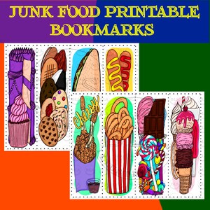 Junk Food Printable Bookmarks-Digital Bookmarks-Bookmark Set-Bookmark Bundle-Bookish PNG-Book Lovers Gift