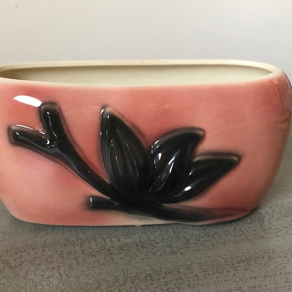 Beautiful Vintage Royal Copley Mid-Century Pink and Black Planter