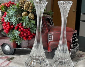 Vintage Mikasa Park Lane Crystal Candlestick Holders, Elegant Home Decor