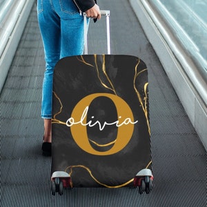 Personalized Luggage Cover, Custom Name Text Monogram Aesthetic Print Suitcase Bag Protector Travel Customized Wrap Small Large Gift