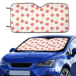 Strawberry Car  Sun Shade, Pink Summer Fruit Windshield Vehicle Accessories Auto Cute Protector Window Visor Screen Cover Decor 55&quot; x 29.53&quot;