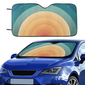 Groovy Windshield Sun Shade, Vintage Retro Radial Rays Geometric 70s Art Car Accessories Auto Protector Window Visor Screen Cover Decor