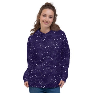 Galaxy Stars Hoodie, Constellation Space Purple Unisex Hoodie Pullover Hoodie Men Women Aesthetic Festival Festive Hooded Sweatshirt