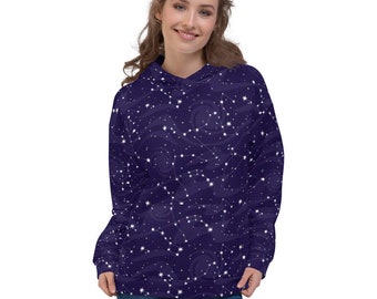Galaxy Stars Hoodie, Constellation Space Purple Unisex Hoodie Pullover Hoodie Men Women Aesthetic Festival Festive Hooded Sweatshirt