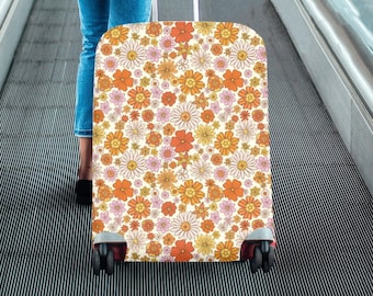 Groovy Flowers Kofferhülle, Retro 70er Jahre Funky Floral Niedlich Ästhetischer Druck Koffertasche Waschbar Beschützer Klein Groß Reise Geschenk