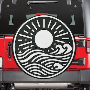 Sun Waves Spare Tire Cover, Tropical Beach Backup Camera Hole Wheel Car Accessories Unique Design Back Aesthetic Sunset Spare Rear Men Women