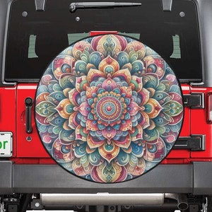 Mandala Spare Tire Cover, Rear Auto Vehicle Backup Camera Hole Unique Back Wheel Cars RV SUV Off Road Men Women Girls Trailer Campers