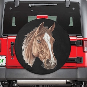 Horse Head Spare Tire Cover, Animal Spare Wheel Cover Custom RV Camper Back Tire Camera Hole Extra Car Auto Rv Camper Gift