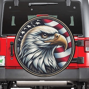 Bald Eagle Head Spare Tire Cover, American Flag USA Patriotic Backup Camera Hole Wheel Unique RV Back Cars RV Men Women Trailer Campers