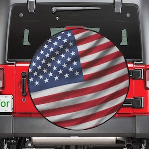American Flag Spare Tire Cover, USA Patriotic Red White Blue Backup Camera Hole Wheel Unique RV Back Rear Cars RV Men Women Trailer Campers
