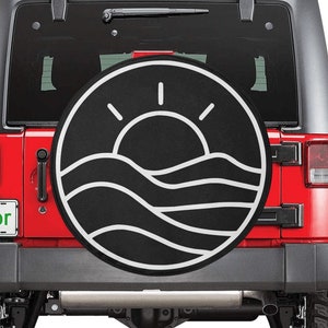 Sun Waves Spare Tire Cover, Beach Sea Ocean Minimalist Sunset Rear Wheel  Unique Car Accessory Back Up Camera Hole Men Women Girls Camper RV