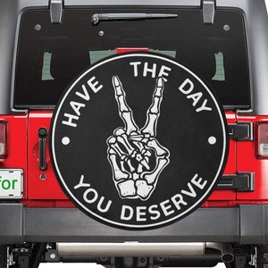 Funny Spare Tire Cover, Skeleton Peace Sign Day Deserve Rear Backup Camera Hole Back Rear Wheel Accessories Unique Design RV Camper Camping
