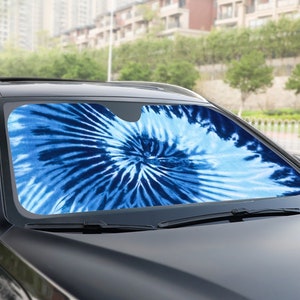 Tie Dye Windshield Sun Shade, Blue Spiral Hippie Car Accessories Auto Protector Window Visor Screen Cover Decor