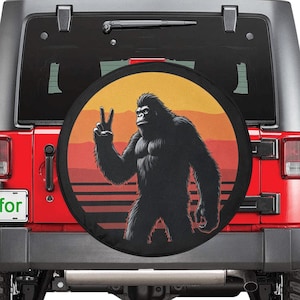 Bigfoot Peace Sign Spare Tire Cover,  Sasquatch Funny Rear Extra Backup Camera Hole Wheel Unique RV Back Car RV Men Women Trailer Campers