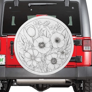 Housse de pneu de secours à fleurs, dessin Floral, accessoires de roue blanche, conception Unique personnalisée, trou de caméra de recul, remorque arrière, cadeau pour femmes