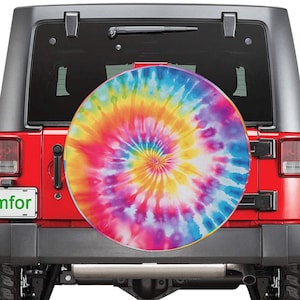 Rainbow Tie Dye Spare Tire Cover With Backup Camera Hole, Unique Back Rear Extra Wheel Car Auto Men Women RV Trailer Campers Unique Cute