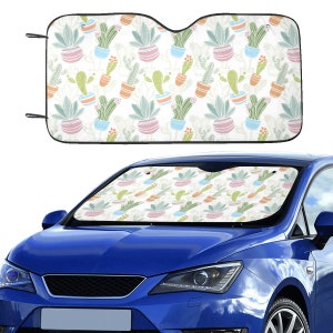 Cactus Windshield Sun Shade, Succulent Plants Nature Colorful Car Accessories Auto Cover Protector Window Visor Screen Decor 55" x 29.53"