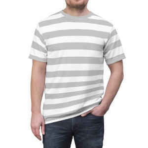 Gris Blanc Rayé Homme T-shirt, vintage Horizontal Audacieux Gris Rayures 90S Adulte Unisexe Designer Crewneck Manches Courtes Tee