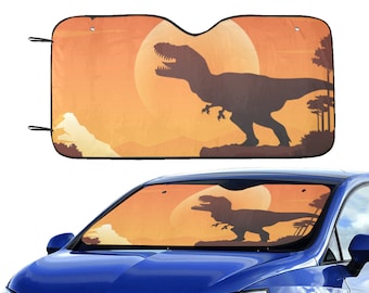 Dinosaur Windshield Sun Shade, Sunset T-Rex Dino Car Accessories Auto Cover Protector Window Visor Screen Decor 55" x 29.53"