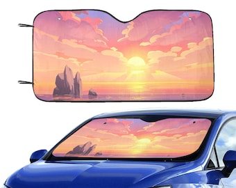 Osłona przeciwsłoneczna na przednią szybę Sunset Ocean, osłona samochodowa Sunrise Sea Car Accessories Auto Protector Window Visor Screen Decor 55" x 29,53"